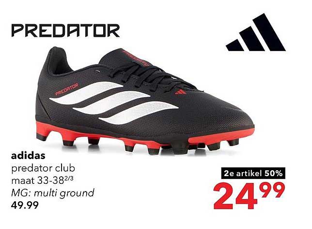 adidas predator club maat 33-38 2/3 MG: multi ground 2e artikel 50%