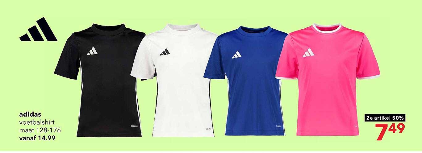 adidas voetbalshirt maat 128-176 vanaf 14.99 2e artikel 50%