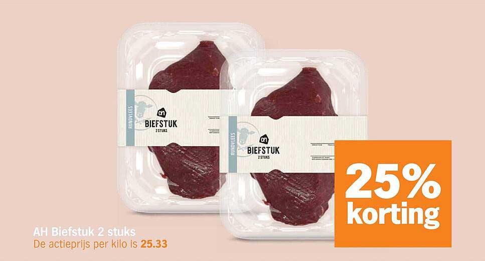 AH Biefstuk 2 stuks 25% korting