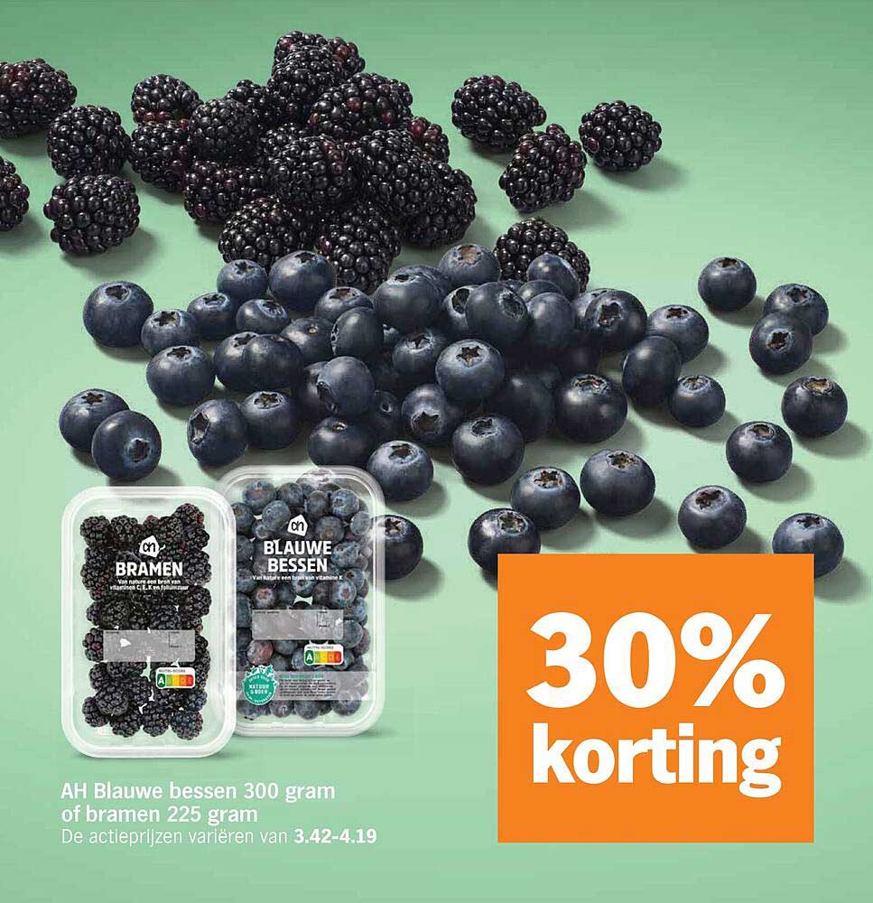 AH Blauwe bessen 300 gram of bramen 225 gram 30% korting