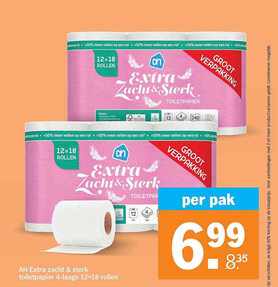 AH Extra zacht & sterk toiletpapier 4-laags 12=18 rollen
