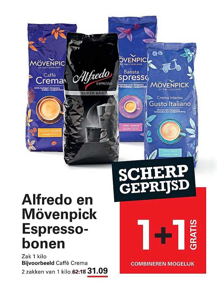 Alfredo en Mövenpick Espresso-bonen 1+1 gratis