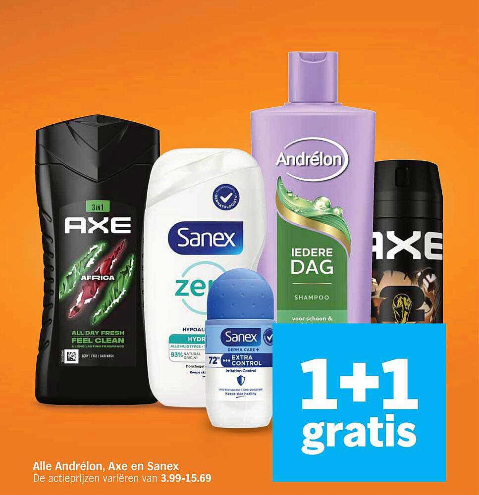 Alle Andrélon, Axe en Sanex 1+1 gratis