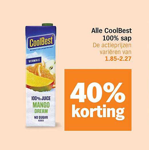 Alle CoolBest 100% sap 40% korting