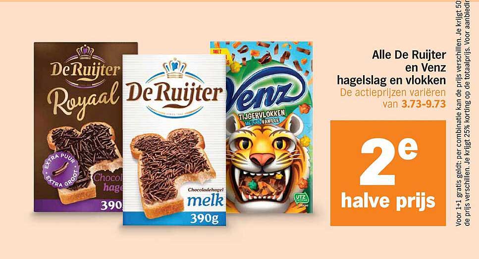 Alle De Ruijter en Venz hagelslag en vlokken 2e halve prijs