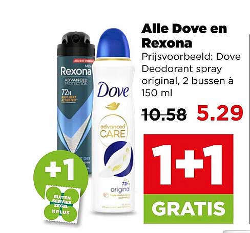 Alle Dove en Rexona 1+1 GRATIS
