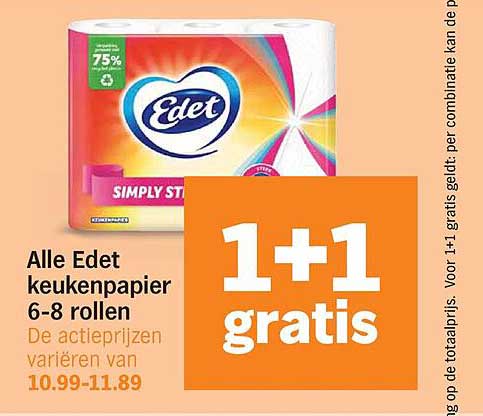 Alle Edet keukenpapier 6-8 rollen 1+1 gratis