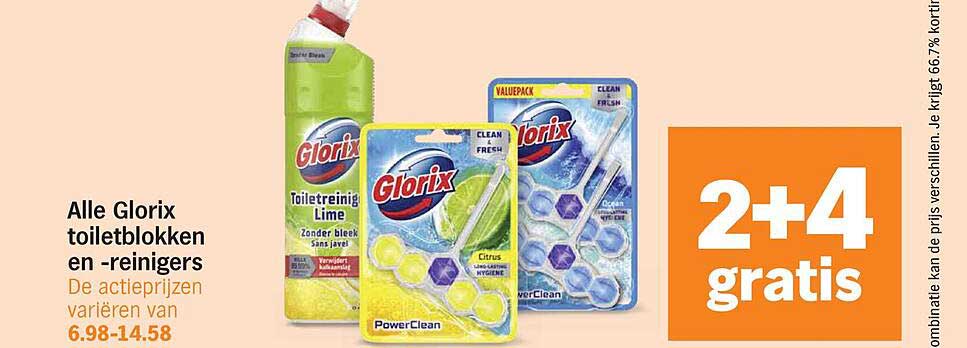 Alle Glorix toiletblokken en -reinigers 2+4 gratis