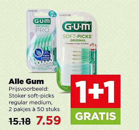 Alle Gum Prijsvoorbeeld: Stoker soft-picks regular medium, 2 pakjes á 50 stuks 1+1 GRATIS
