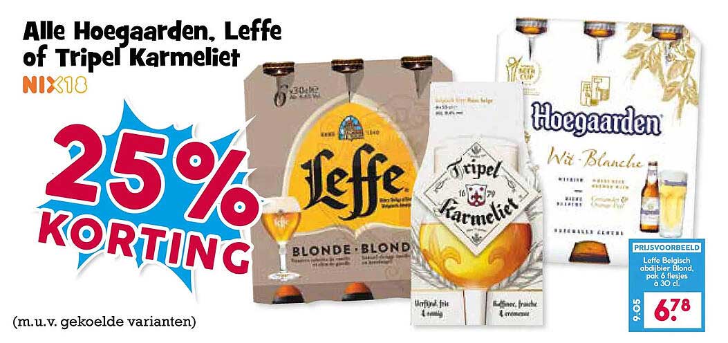 Alle Hoegaarden, Leffe of Tripel Karmeliet 25% korting
