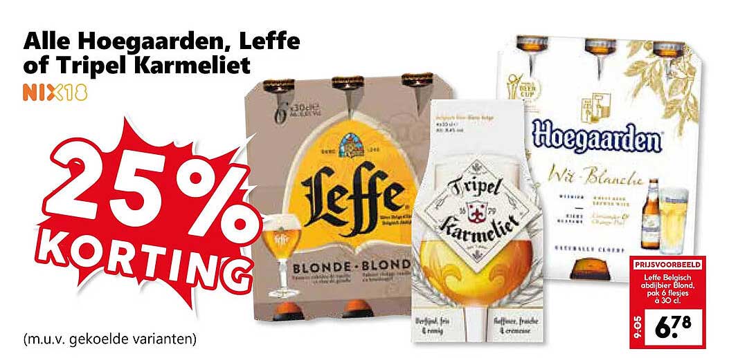 Alle Hoegaarden, Leffe of Tripel Karmeliet 25% korting
