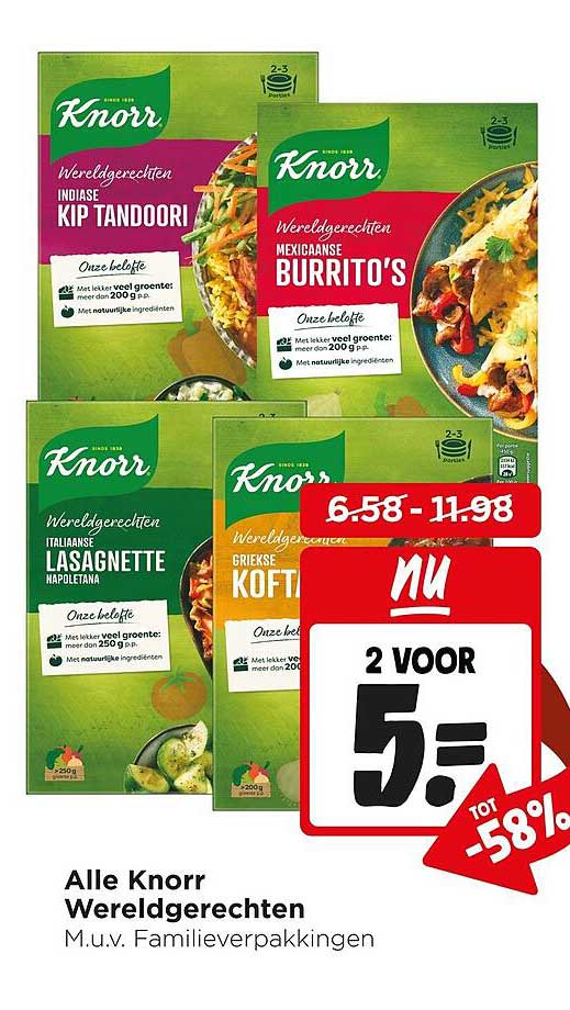 Alle Knorr Wereldgerechten M.u.v. Familieverpakkingen 2 voor 5.-