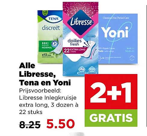 Alle Libresse, Tena en Yoni 2+1 GRATIS