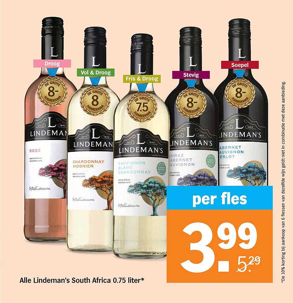 Alle Lindeman’s South Africa 0.75 liter*