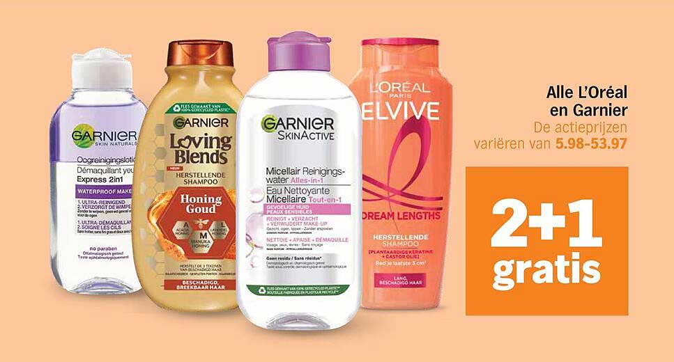 Alle L'Oréal en Garnier 2+1 gratis