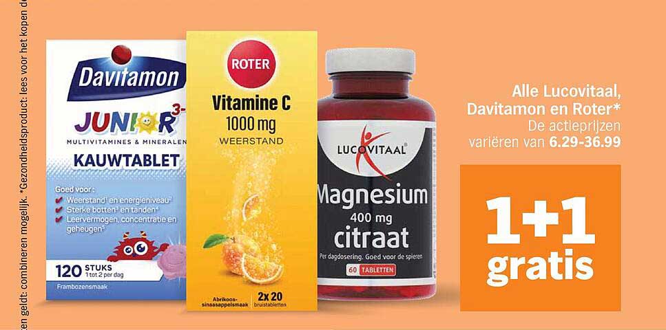 Alle Lucovitaal, Davitamon en Roter* 1+1 gratis