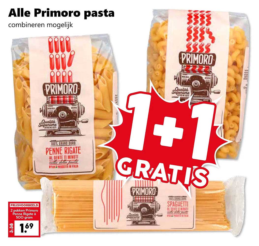 Alle Primoro pasta combineren mogelijk 1+1 GRATIS