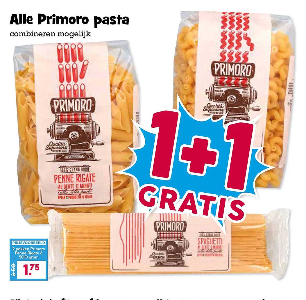Alle Primoro pasta combineren mogelijk 1+1 gratis