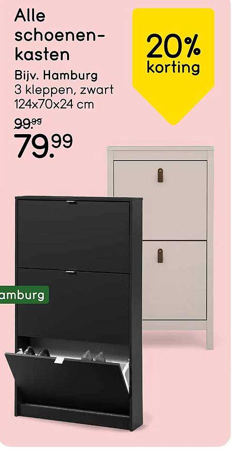 Alle schoenenkasten Bijv. Hamburg 3 kleppen, zwart 124x70x24 cm 20% korting