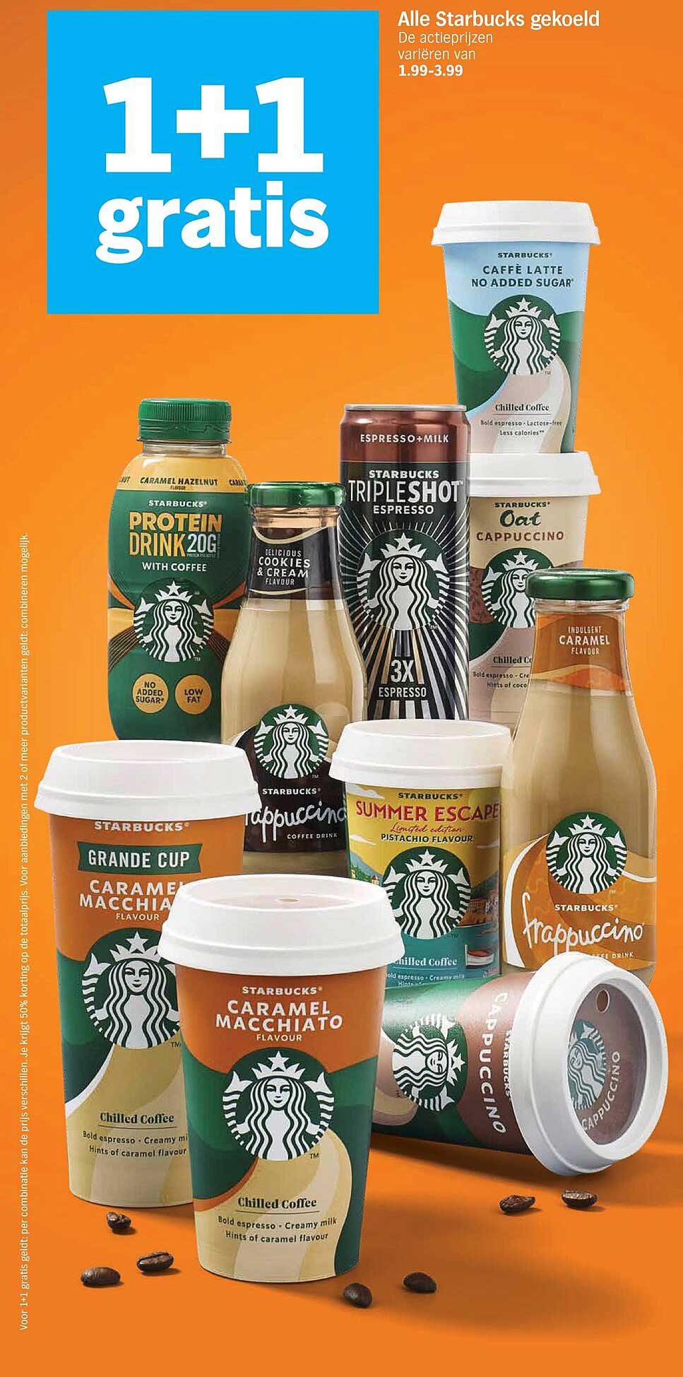Alle Starbucks gekoeld 1+1 gratis