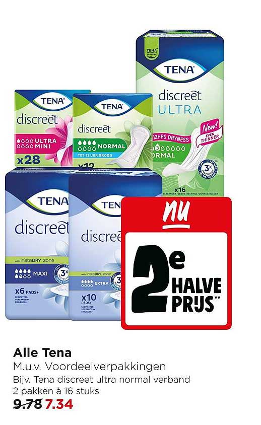 Alle Tena M.u.v. Voordeelverpakkingen 2e halve prijs
