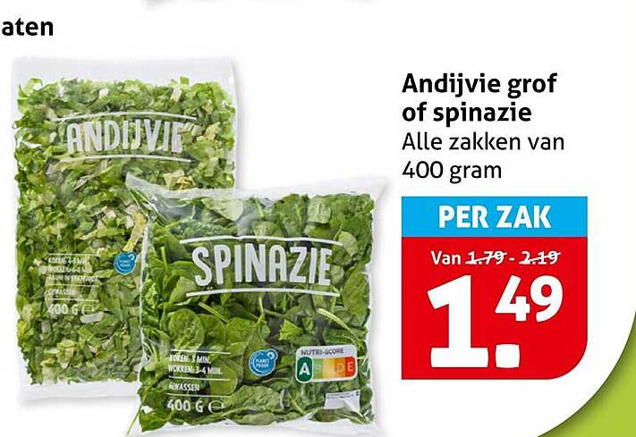 Andijvie grof of spinazie - Alle zakken van 400 gram