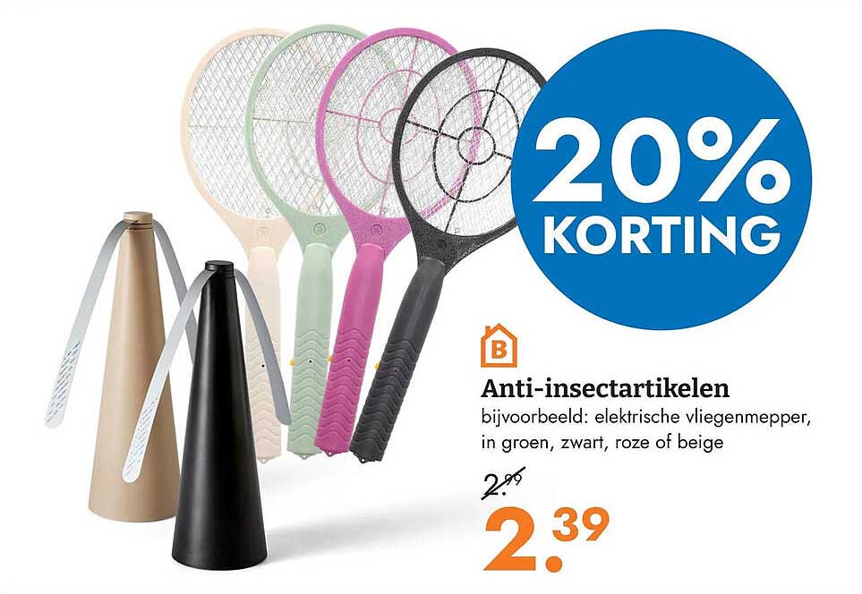Anti-insectartikelen bijvoorbeeld: elektrische vliegenmepper, in groen, zwart, roze of beige 20% KORTING