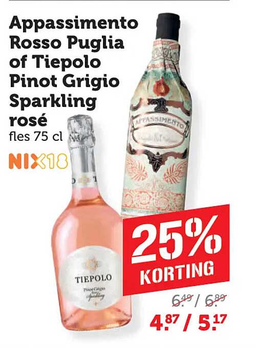 Appassimento Rosso Puglia of Tiepolo Pinot Grigio Sparkling rosé fles 75 cl 25% korting