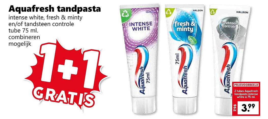 Aquafresh tandpasta 1+1 gratis