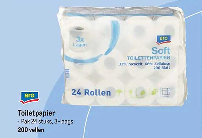 aro Toiletpapier • Pak 24 stuks, 3-laags 200 vellen
