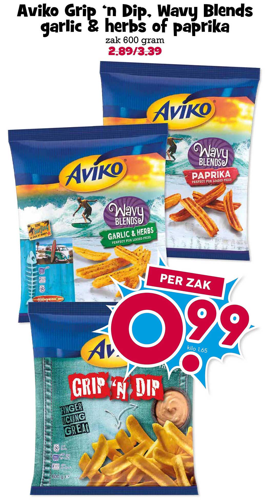 Aviko Grip ’n Dip, Wavy Blends garlic & herbs of paprika