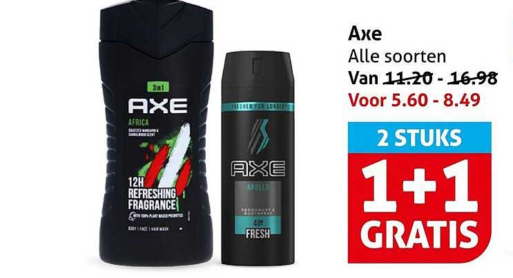 Axe Alle soorten 2 STUKS 1+1 GRATIS