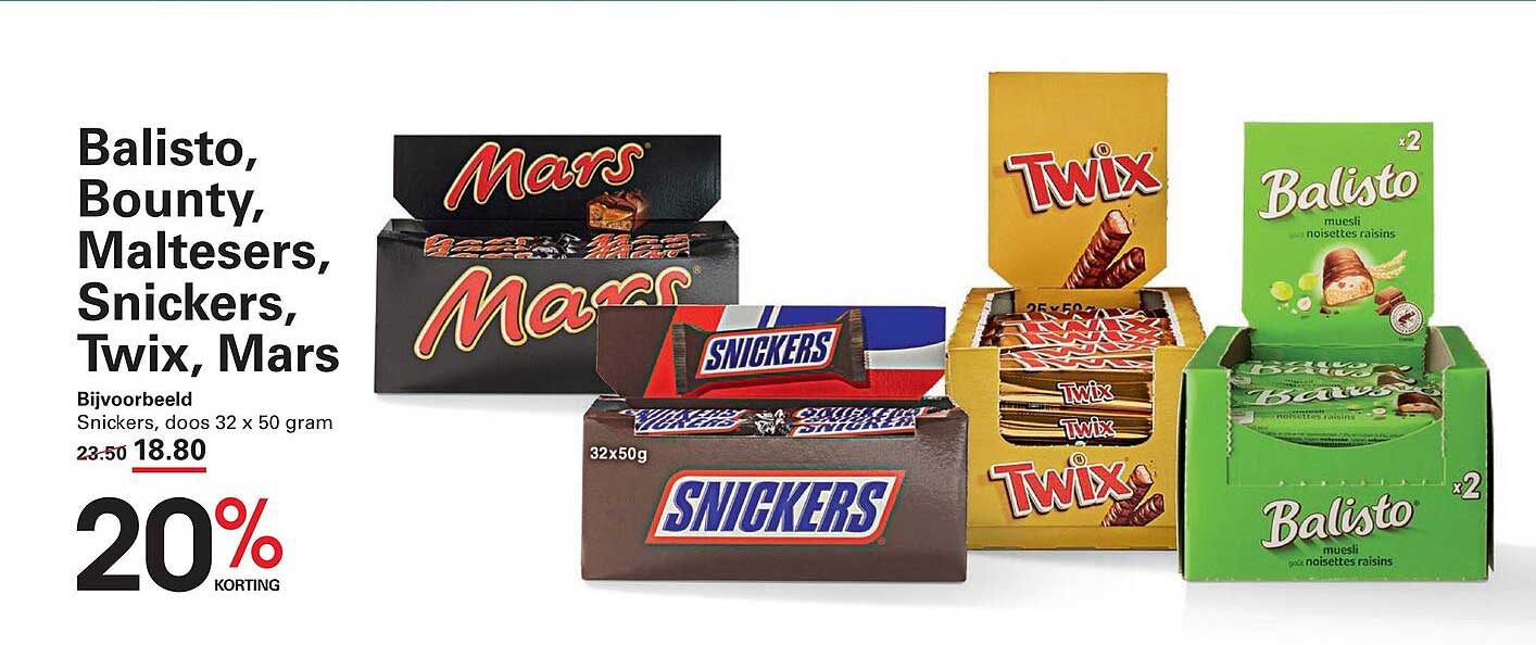 Balisto, Bounty, Maltesers, Snickers, Twix, Mars