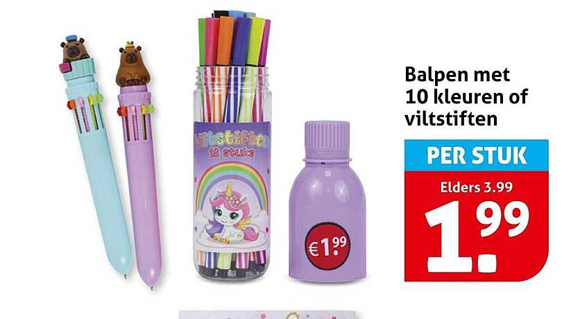 Balpen met 10 kleuren of viltstiften PER STUK