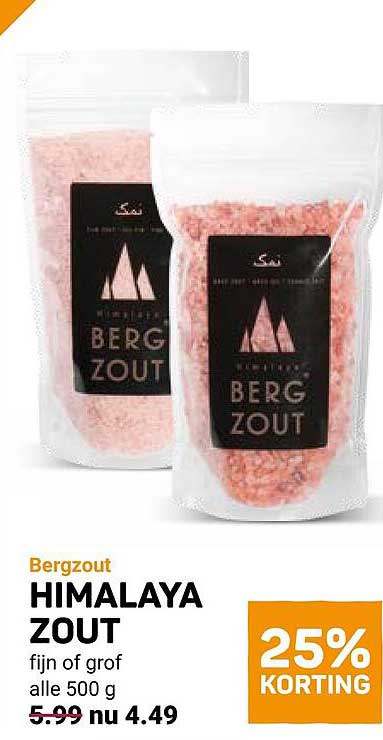 Bergzout HIMALAYA ZOUT fijn of grof alle 500 g 25% KORTING