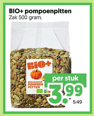 BIO+ pompoenpitten Zak 500 gram.