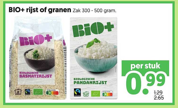 BIO+ rijst of granen Zak 300 - 500 gram