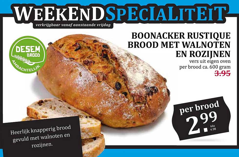 BOONACKER RUSTIQUE BROOD MET WALNOTEN EN ROZIJNEN