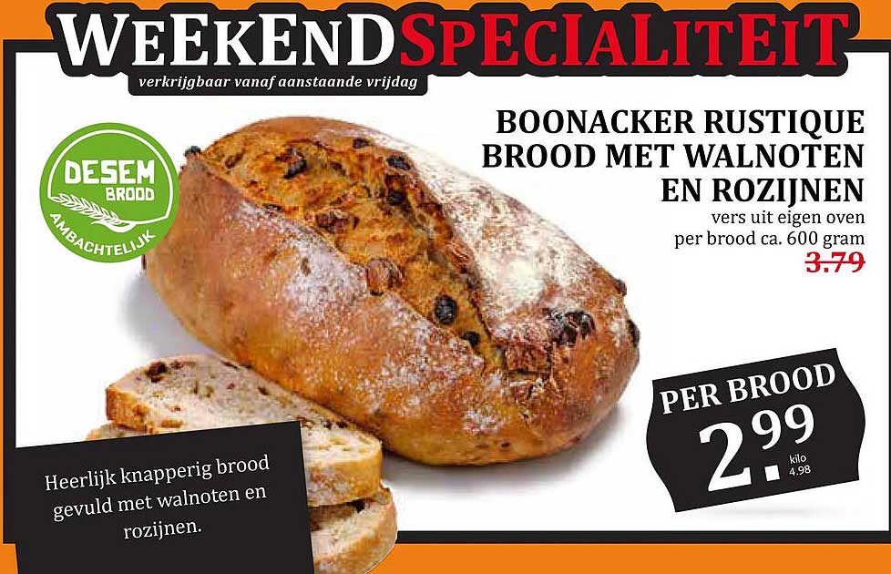Boonacker Rustique brood met walnoten en rozijnen