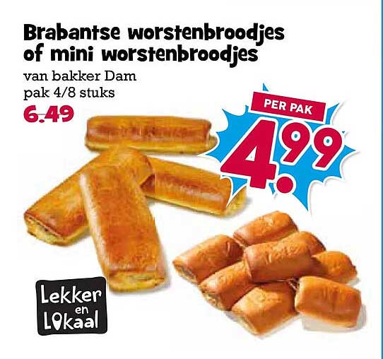 Brabantse worstenbroodjes of mini worstenbroodjes van bakker Dam pak 4/8 stuks
