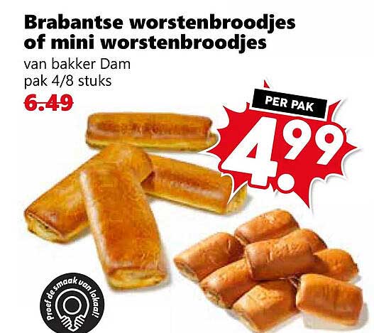 Brabantse worstenbroodjes of mini worstenbroodjes van bakker Dam pak 4/8 stuks