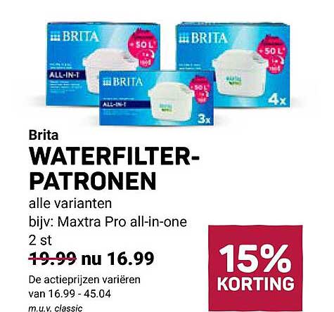 Brita WATERFILTER-PATRONEN alle varianten bijv: Maxtra Pro all-in-one 2 st 15% KORTING