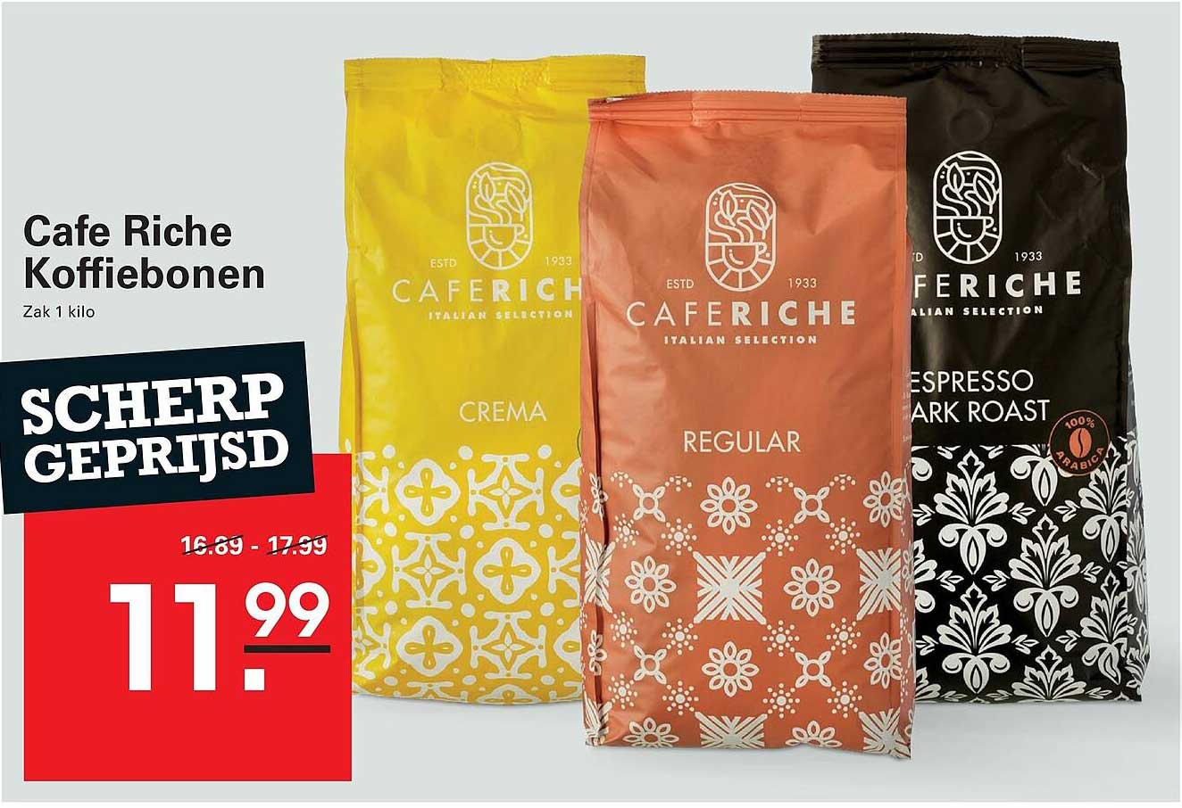 Cafe Riche Koffiebonen Zak 1 kilo SCHERP GEPRIJSD