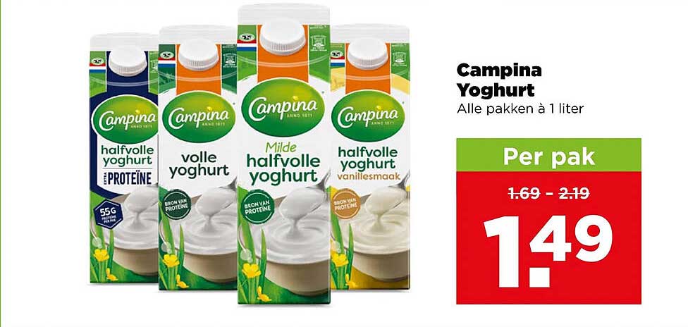 Campina Yoghurt Alle pakken à 1 liter Per pak