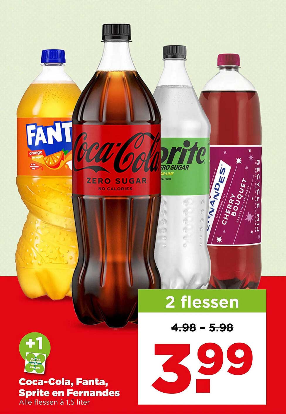 Coca-Cola, Fanta, Sprite en Fernandes Alle flessen à 1,5 liter +1