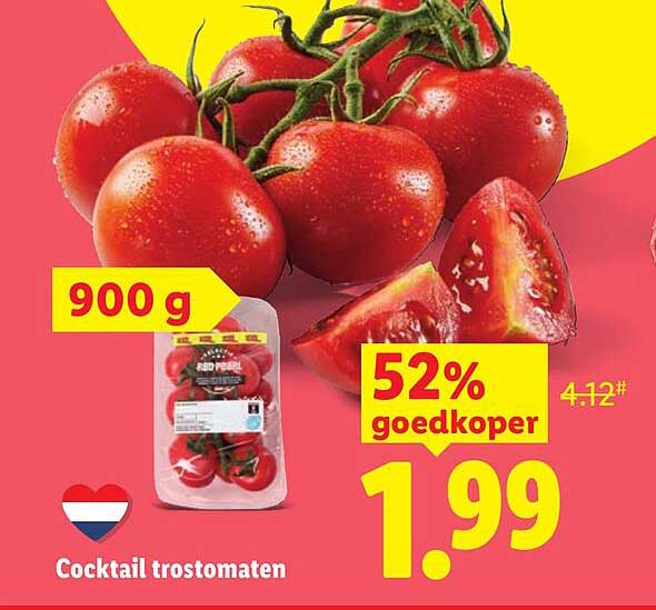 Cocktail trostomaten 900 g 52% goedkoper