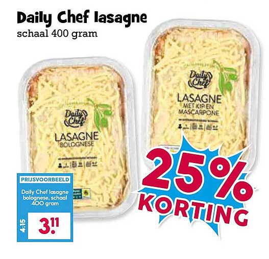Daily Chef lasagne schaal 400 gram 25% KORTING