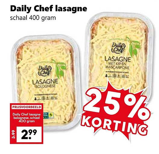Daily Chef lasagne schaal 400 gram 25% KORTING