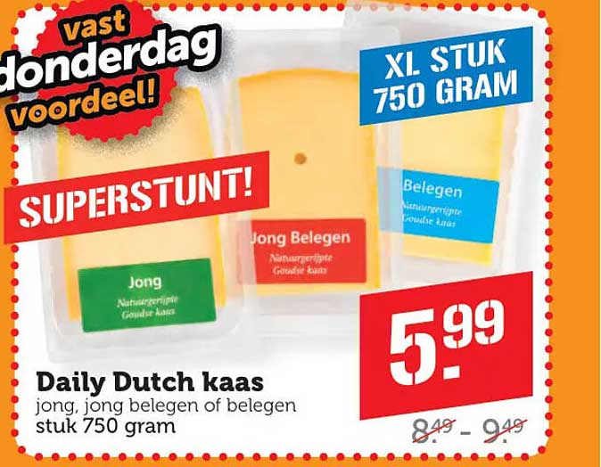 Daily Dutch kaas jong, jong belegen of belegen stuk 750 gram