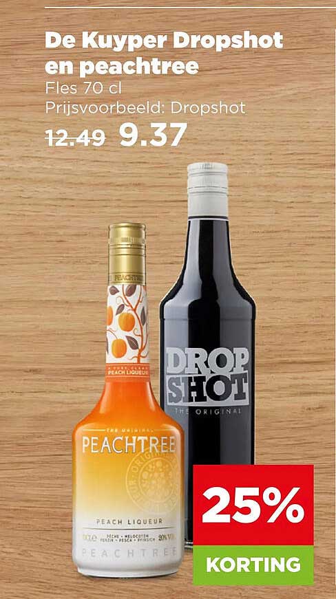De Kuyper Dropshot en peachtree Fles 70 cl 25% KORTING